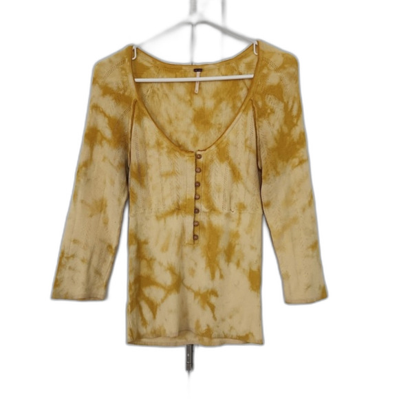 Free People Rory Tie Dye Henley Buttered Up Combo, Yellow, Size XL - Picture 2 of 9